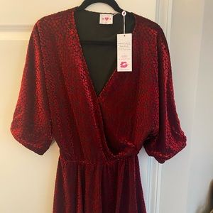 NWT Buddy Love red velvet leopard dress size small